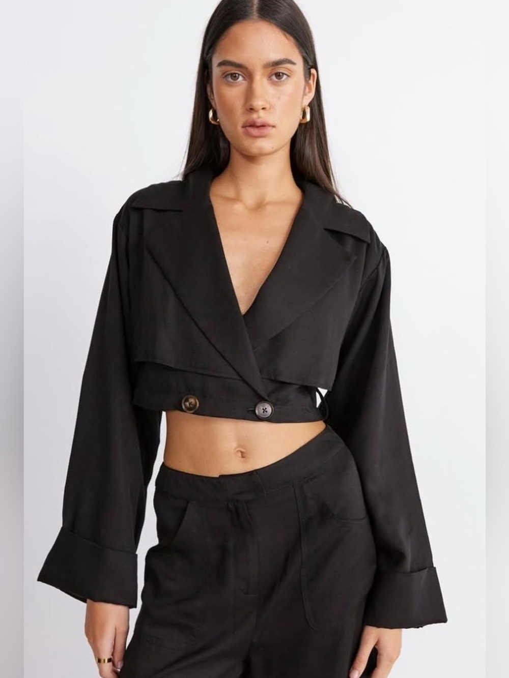 SNDYS Cropped Double Breasted Blazer Black Size S